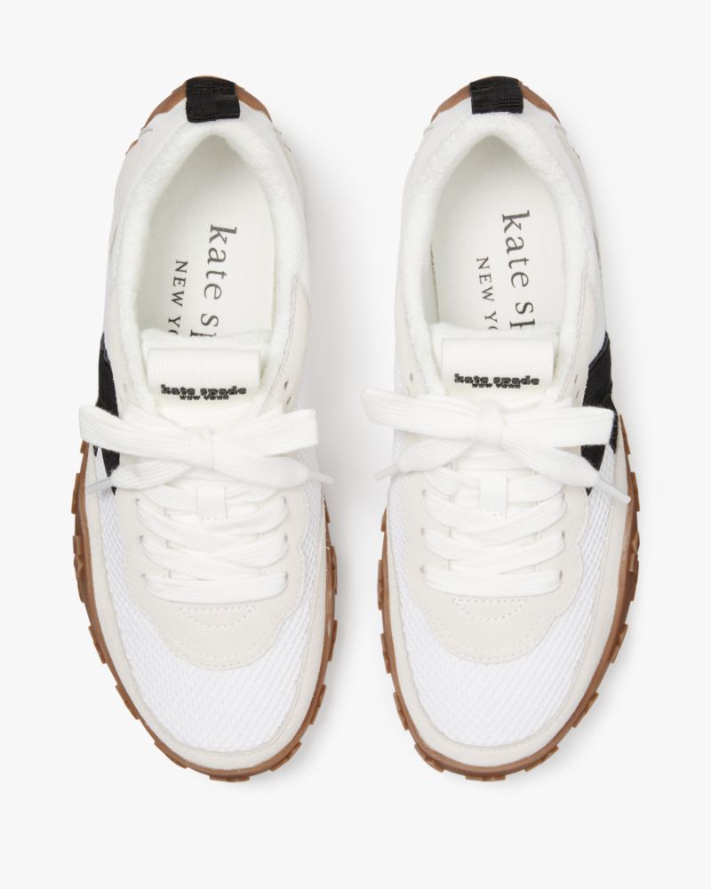 Kate Spade,K As In Kate Sneakers,Lining Terry,Leather,Mesh,Casual,Mixed Media,Pull Tab,Casual,White