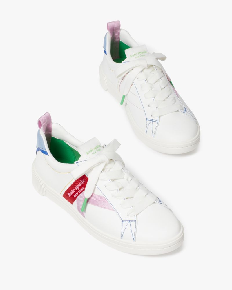 Kate Spade,K As In Kate Court Sneaker,Lining Twill,Leather,Lining Cotton,Casual,Logo,Word Embellishment,Stitching,Color Bl...,White