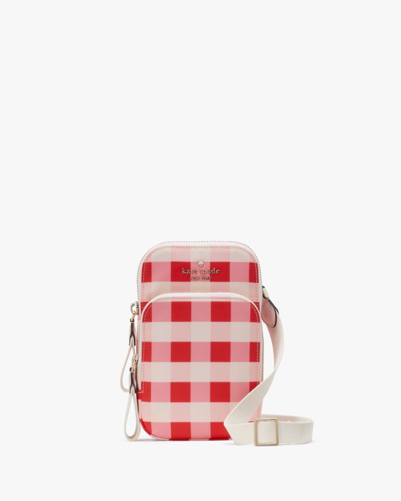 Kate Spade,Gingham Check North South Phone Crossbody,Pink Multi