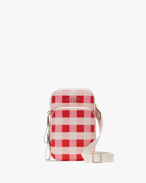Kate Spade,Gingham Check North South Phone Crossbody,Pink Multi