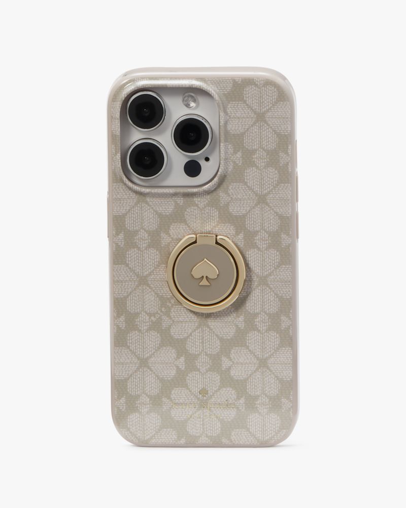 Kate Spade,Spade Flower Stability Ring And Case iPhone 15 Pro,Dark Beige Multi