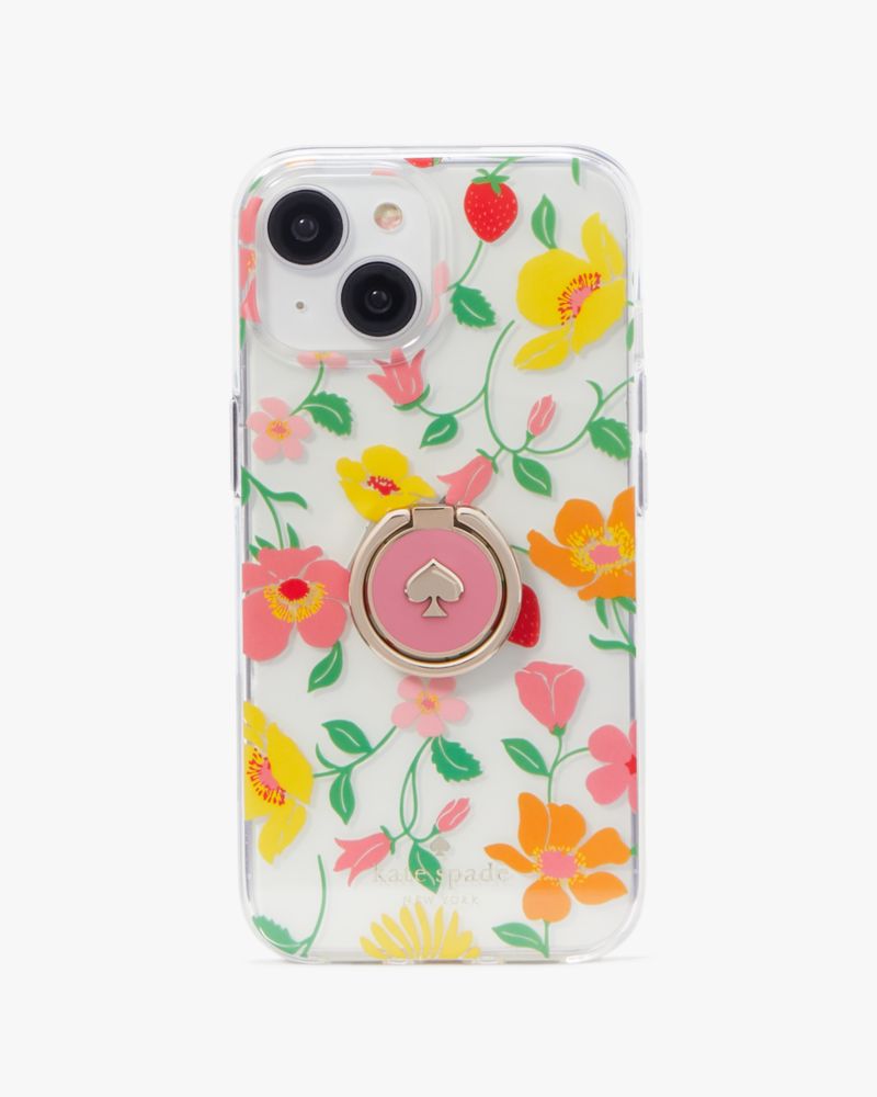 Kate Spade,Strawberry Garden Stability Ring And Case iPhone 15,Case,Logo,Word Embellishment,Casual,