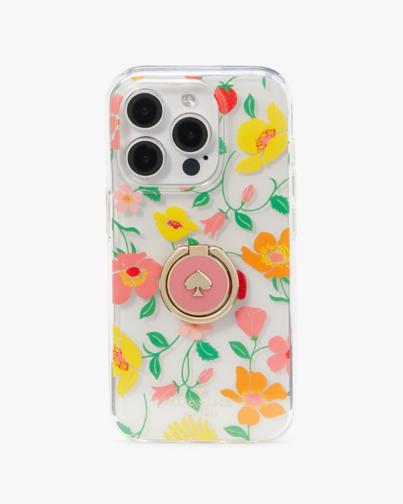 Kate Spade,Strawberry Garden Stability Ring And Case iPhone 15 Pro,Case,Logo,Word Embellishment,Casual,