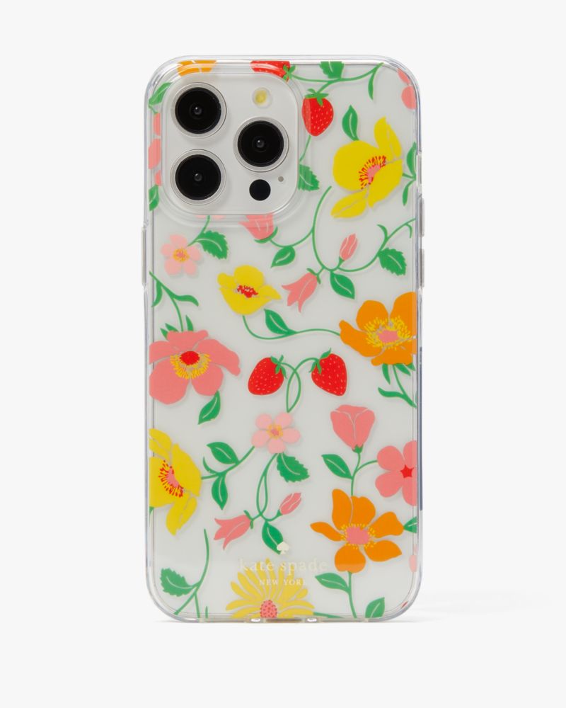 Kate Spade,Strawberry Garden Stability Ring And Case iPhone 15 Pro Max,Case,Logo,Word Embellishment,Casual,Clear