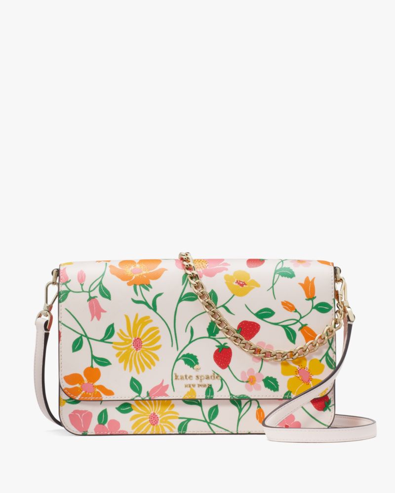 Kate Spade,Madison Strawberry Garden Printed Flap Convertible Crossbody,Pink Multi