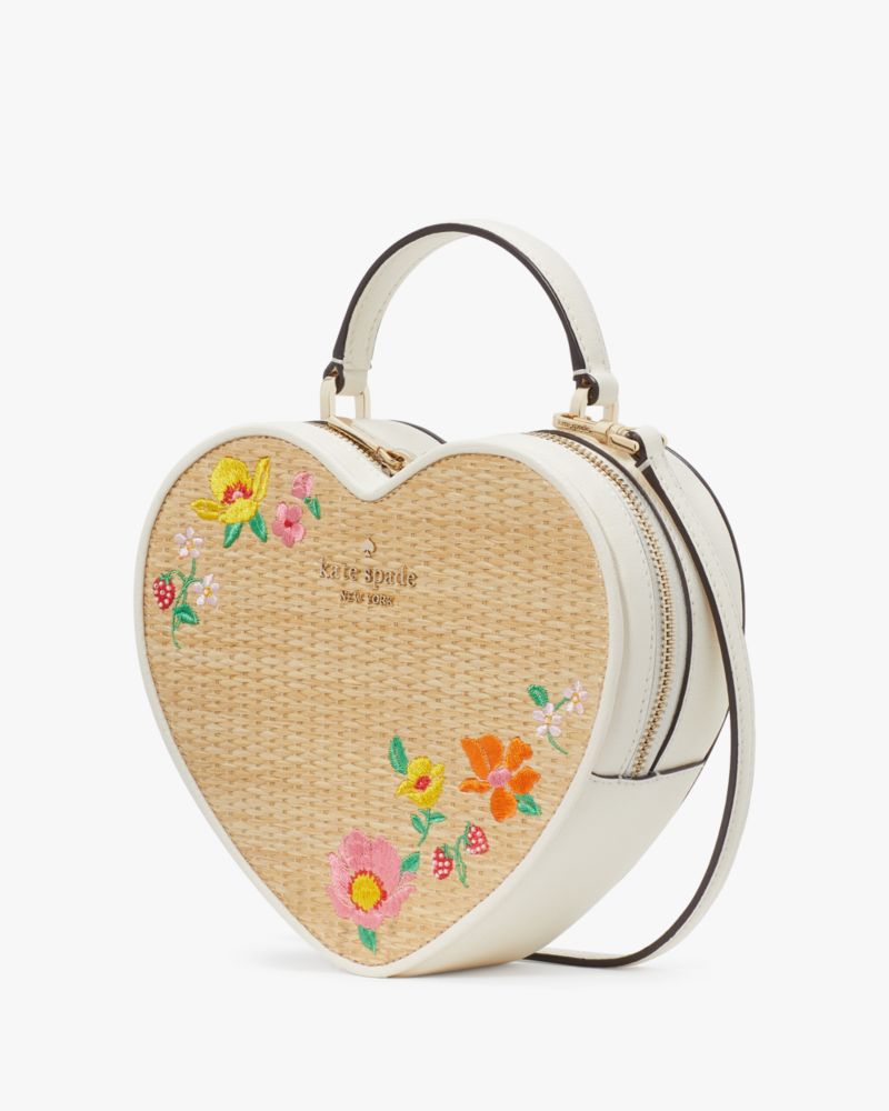 Kate Spade,ラブ シャック フローラル エンブロイダード ラフィア ハート クロスボディ,バッグ,メレンゲマルチ