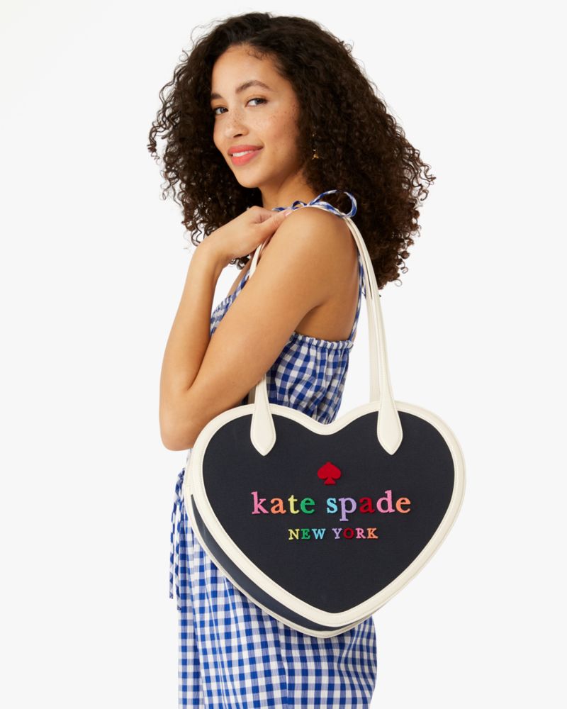 Kate Spade,Rainbow Collection Love Shack Heart Tote,Blazer Blue Multi