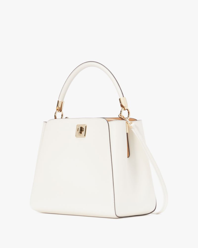 Kate Spade,Phoebe Medium Top Handle Satchel,Lining Leather,Satchel,PVC,Engraved Detail,Logo,Lined,Work,White