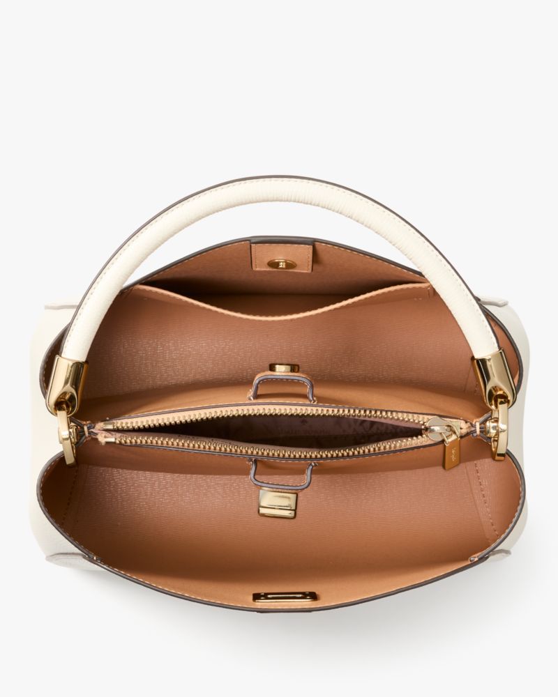 Kate Spade,Phoebe Medium Top Handle Satchel,Lining Leather,Satchel,PVC,Engraved Detail,Logo,Lined,Work,White
