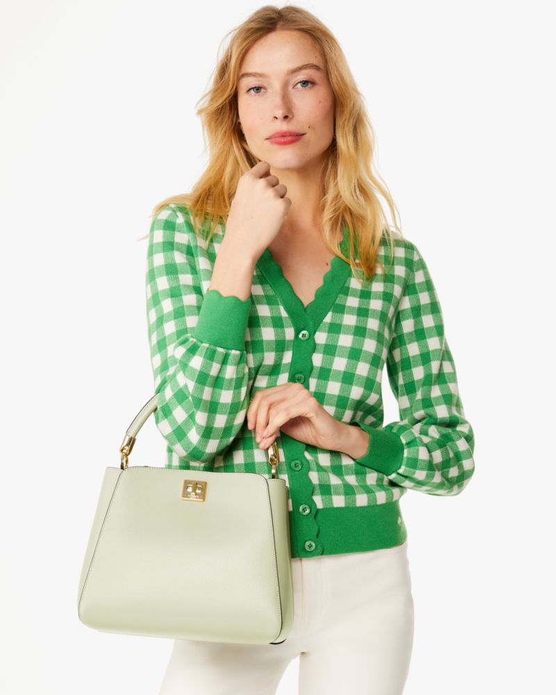 Kate Spade,Phoebe Medium Top Handle Satchel,Lining Leather,Satchel,PVC,Engraved Detail,Logo,Lined,Work,