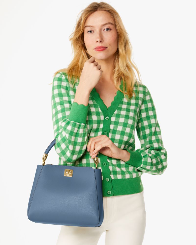 Kate Spade,Phoebe Medium Top Handle Satchel,Lining Leather,Satchel,PVC,Engraved Detail,Logo,Lined,Work,