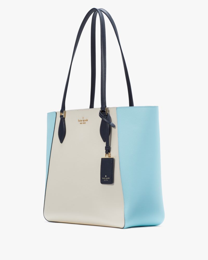 Kate Spade,Poppy Colorblock Tote,Lining Leather,Tote,Color Block,Metal,Logo,Lined,Casual,Cream