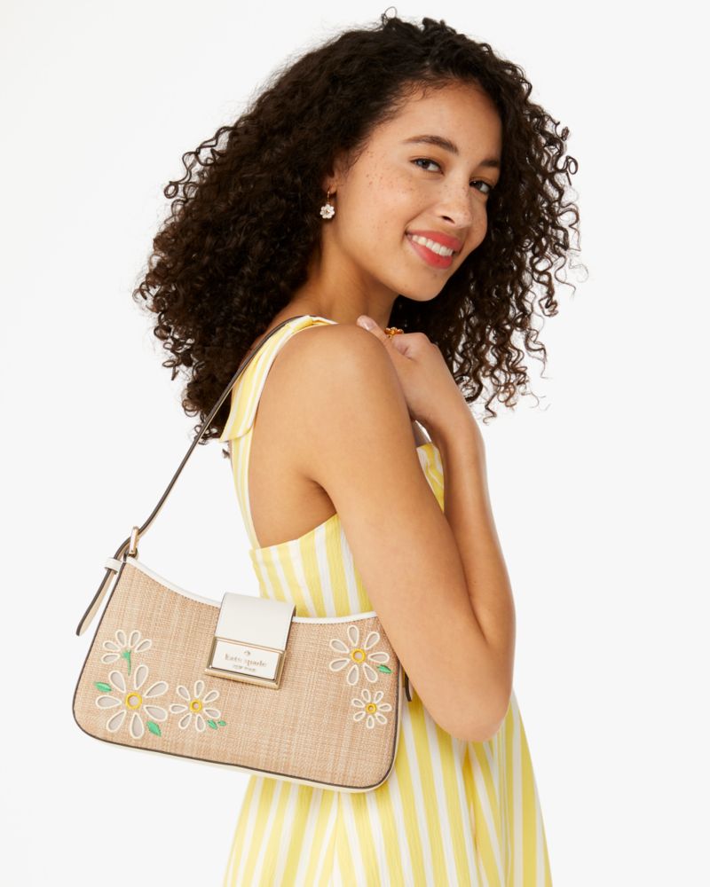 Kate Spade,Reegan Daisy Straw Small Shoulder Bag,Straw,