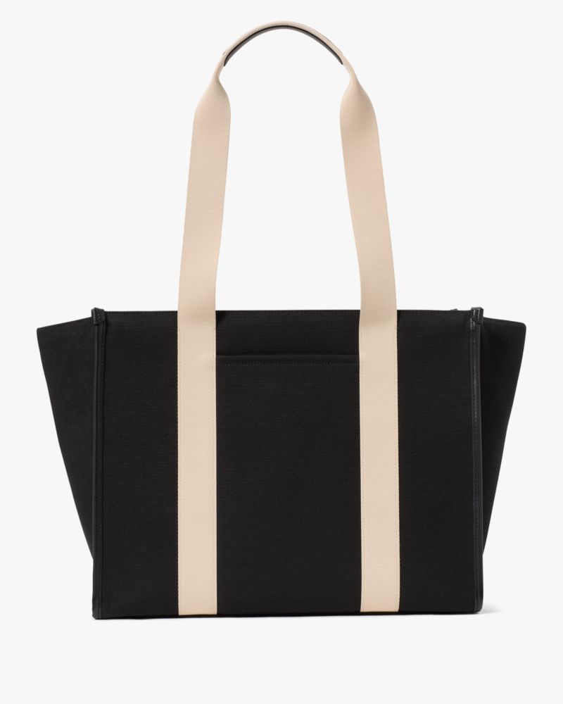 Kate Spade,Kip Canvas Large Tote,Lining Leather,Tote,Piping,Lined,Casual,Black
