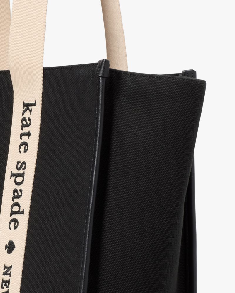Kate Spade,Kip Canvas Large Tote,Lining Leather,Tote,Piping,Lined,Casual,Black