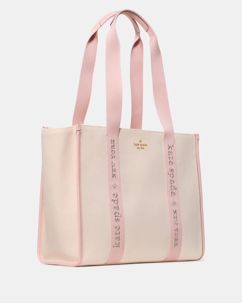 Kate Spade,Kip Canvas Large Tote,Lining Leather,Tote,Piping,Lined,Casual,Pink