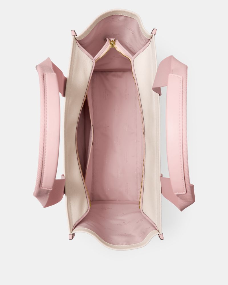 Kate Spade,Kip Canvas Large Tote,Lining Leather,Tote,Piping,Lined,Casual,Pink