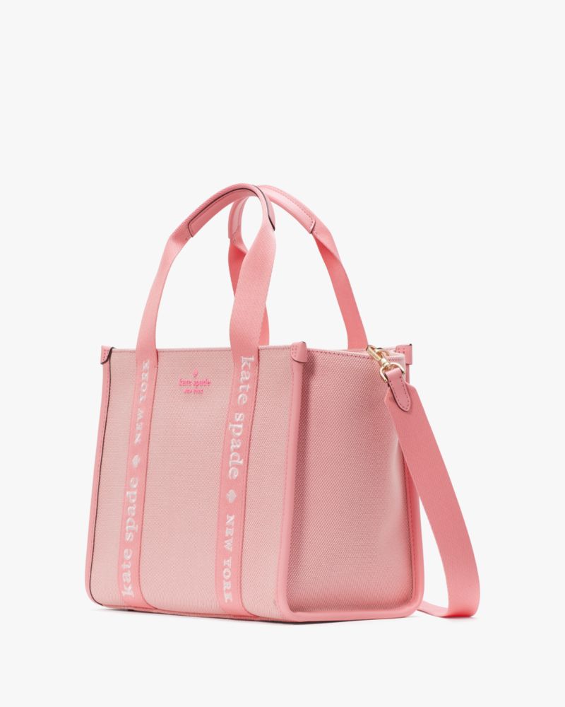 Kate Spade,Kip Canvas Small Tote,Lining Leather,Tote,Logo,Metal,Embroidered,Piping,Lined,Casual,Pink