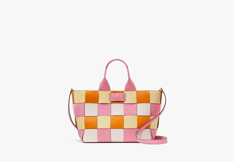 Kate Spade,Basket Woven Leather Tote,Pink Multi image number 0