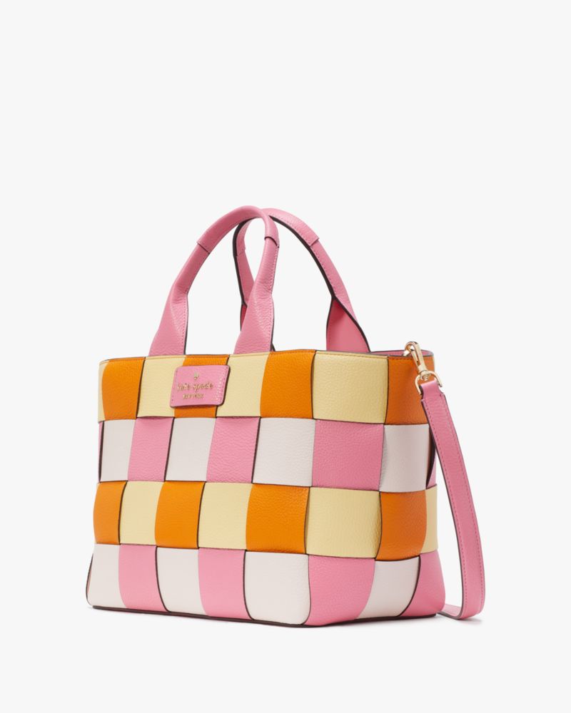 Kate Spade,Basket Woven Leather Tote,Pink Multi