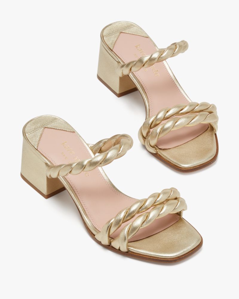 Kate Spade,Nina Sandals,Leather,Metallic,Slides,Twist,Cocktail,Gold,Metallic