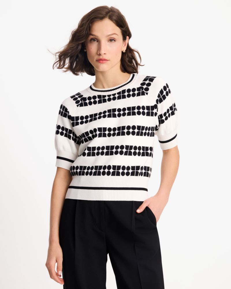 Kate Spade,Noel Stripe Jacquard Sweater,Noel print,Black/Fresh White