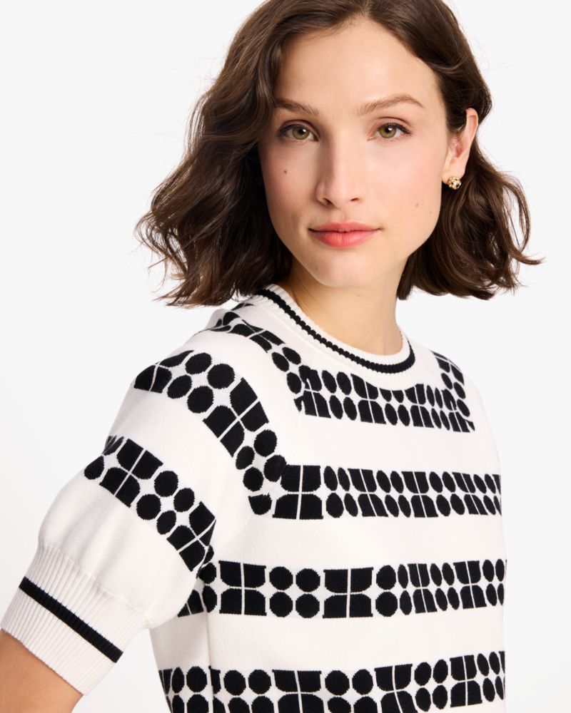 Kate Spade,Noel Stripe Jacquard Sweater,Noel print,Black/Fresh White