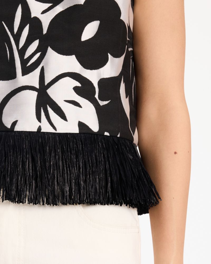 Kate Spade,Tropical Foliage Raffia Shell,Raffia,Tank,Fringe,Day Party,