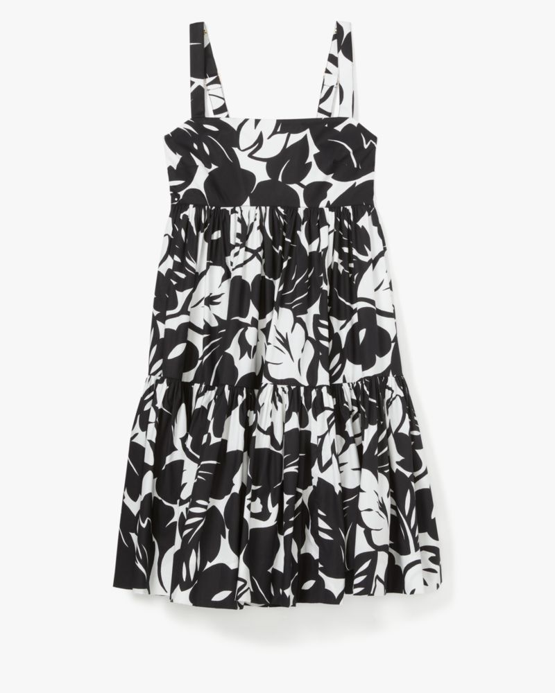 Kate Spade,Tropical Foliage Poplin Dress,Tropical Foliage print,Fresh White/Black