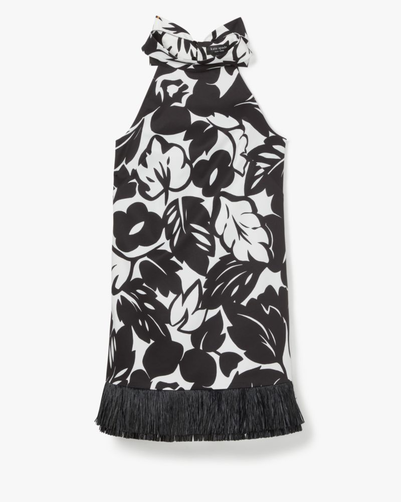 Kate Spade,Tropical Foliage Raffia Dress,Tropical Foliage print,Fresh White/Black