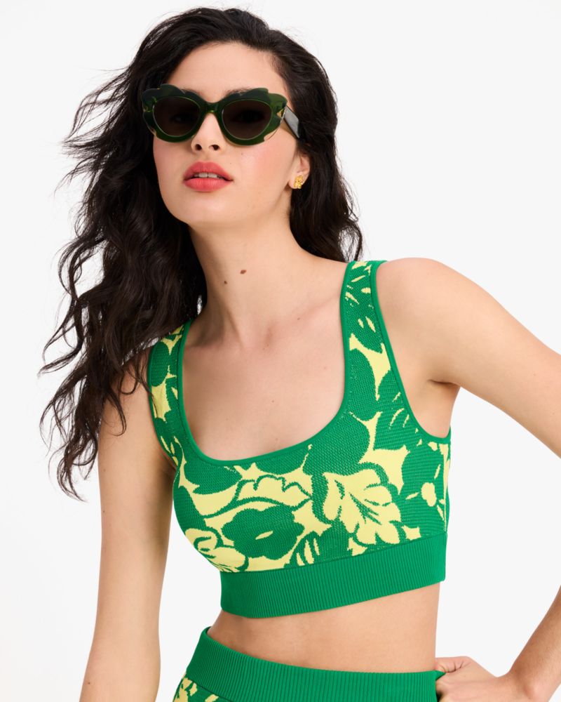 Kate Spade,Tropical Foliage Knit Top,Viscose,Knit,Tank,Sweater,No Embellishment,Casual,Green