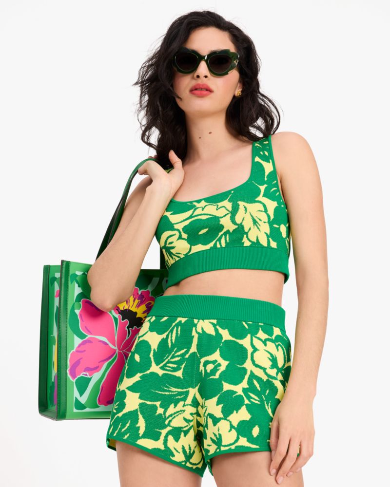 Kate Spade,Tropical Foliage Knit Top,Viscose,Knit,Tank,Sweater,No Embellishment,Casual,Green