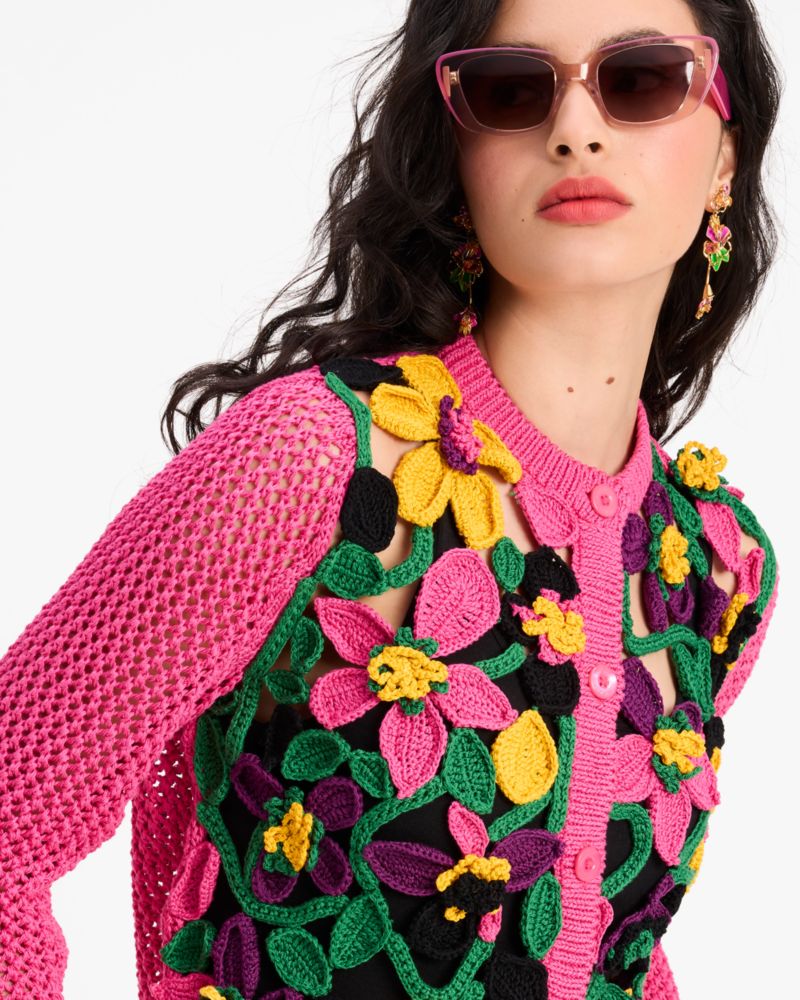 Kate Spade,Orchid Bloom Crochet Cardigan,Orchid Bloom print,Multi