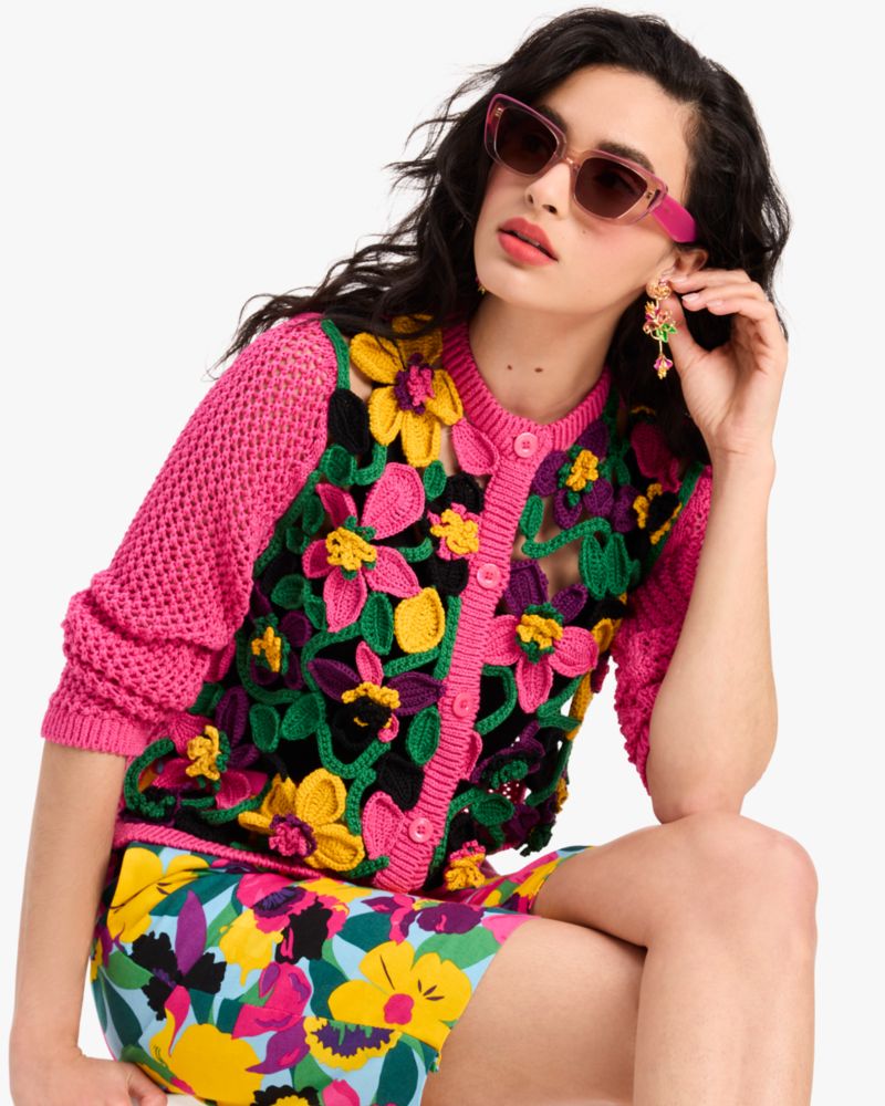 Kate Spade,Orchid Bloom Crochet Cardigan,Orchid Bloom print,Multi