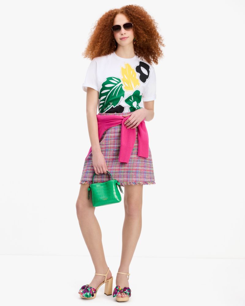 Kate Spade,Tweed Mini Skirt,Tweed,Polyester,A-Line,Frayed,Day Party,Multi Color
