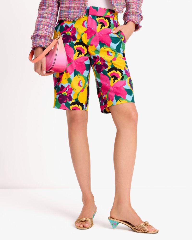 Kate Spade,Orchid Bloom Bermuda Shorts,Cotton,Bermuda Short,No Embellishment,Day Party,Multi Color