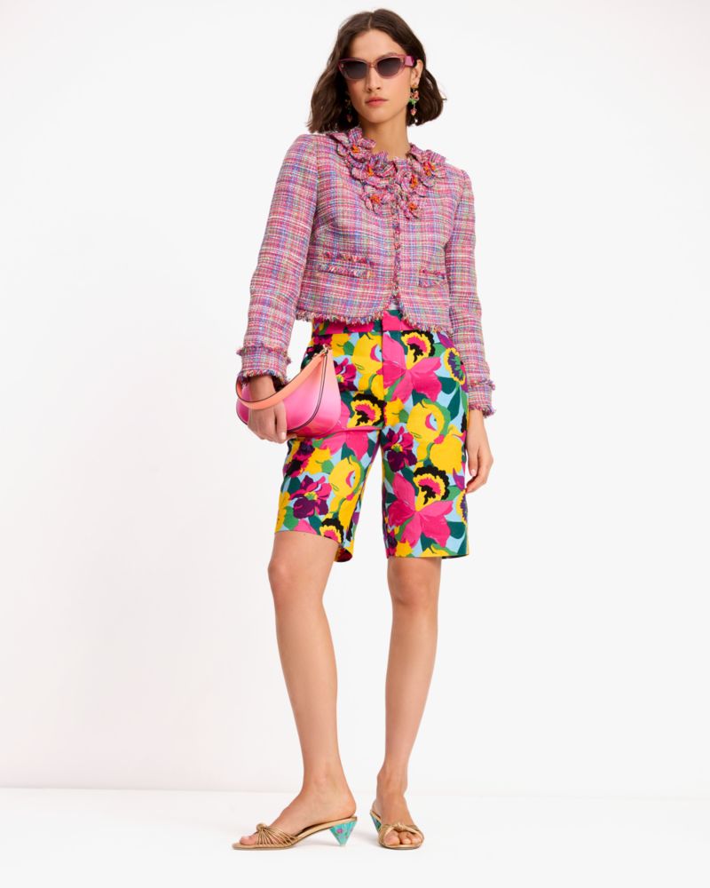 Kate Spade,Orchid Bloom Bermuda Shorts,Cotton,Bermuda Short,No Embellishment,Day Party,Multi Color