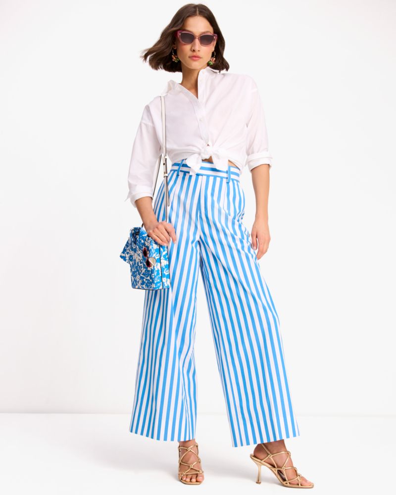 Kate Spade,Summer Stripe Pants,Cotton,Wide Leg,Pleats,Day Party,Multi Color