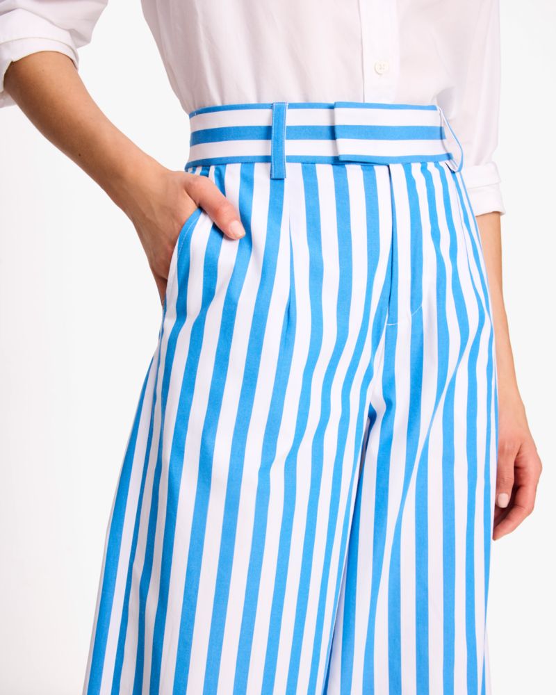 Kate Spade,Summer Stripe Pants,Cotton,Wide Leg,Pleats,Day Party,Multi Color