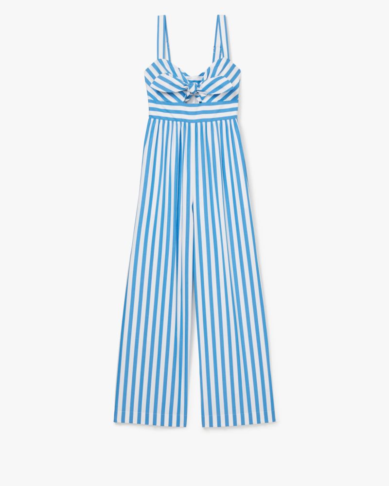 Kate Spade,Summer Stripe Jumpsuit,Cotton,Straight,Wide Leg,Pattern,Ruched,Shirring,Tie Belt,Adjustable,Day Party,