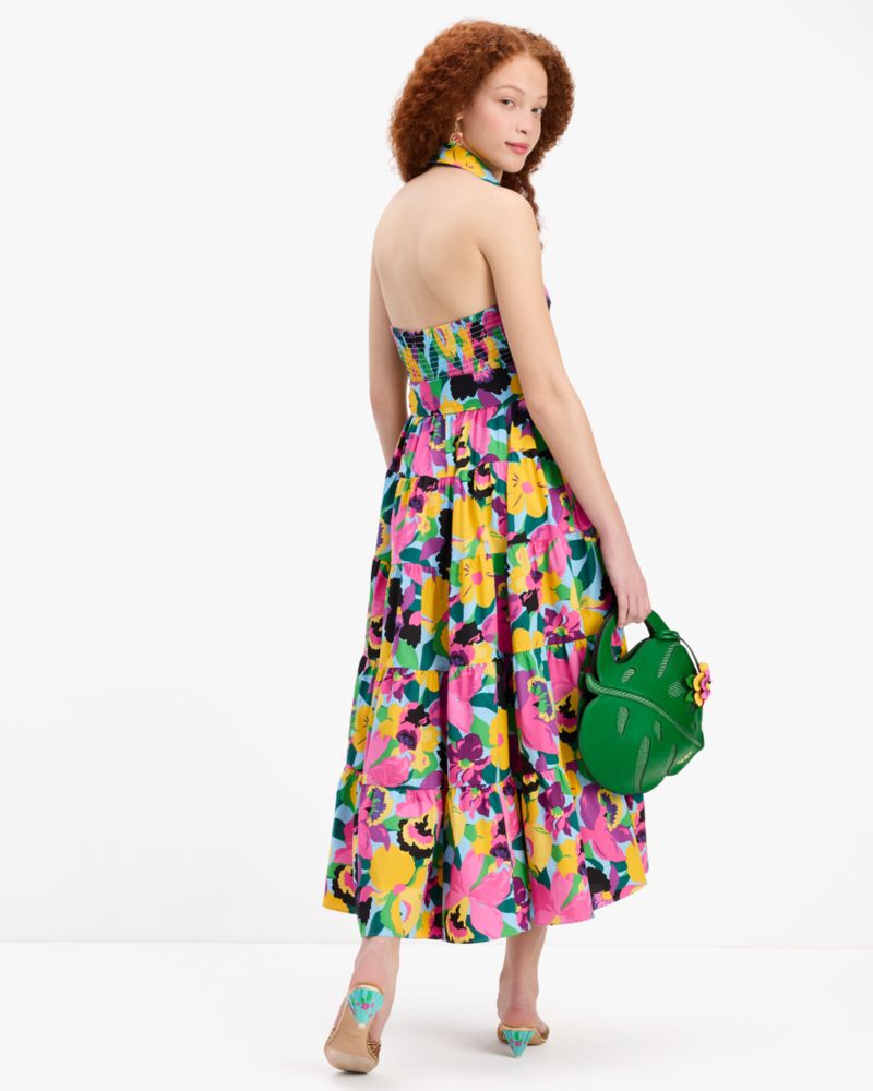 Kate Spade,Orchid Bloom Halter Dress,Cotton,Shirt Dress,Prairie,A-Line,Tie Belt,Shirring,Day Party,Multi Color