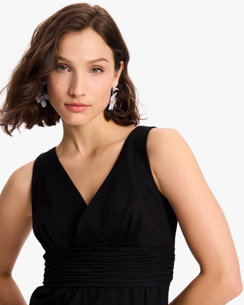 Kate Spade,V-neck Ponte Dress,Polyester,Sheath,Pleats,Day Party,Black