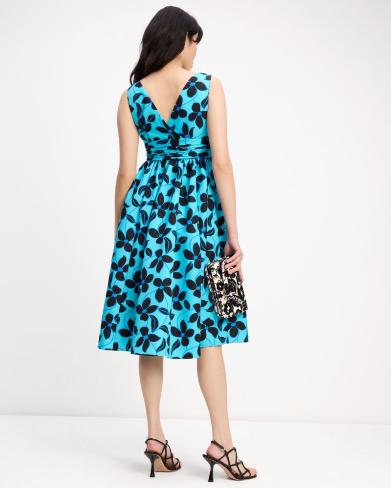 Kate Spade,Floral Vines V-neck Dress,Polyester,Fit & Flare,Ruched,Day Party,