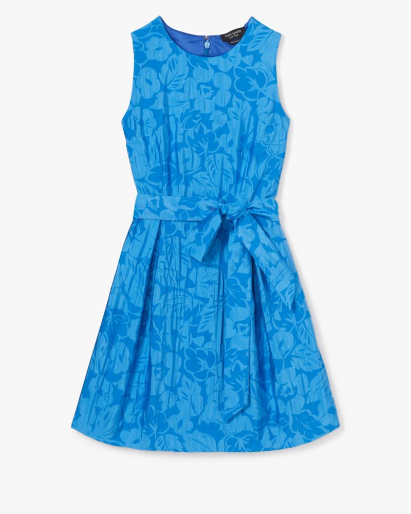 Kate Spade,Tropical Foliage Alice Dress,Sheath,A-Line,Pleats,Tie Belt,Day Party,Blue