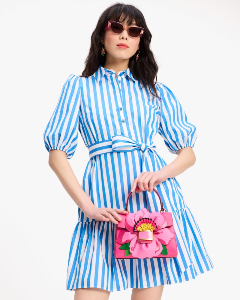 Kate Spade,Summer Stripe Lake Dress,Cotton,Drop Waist,Shirt Dress,A-Line,Button,Tie Belt,Day Party,Multi Color