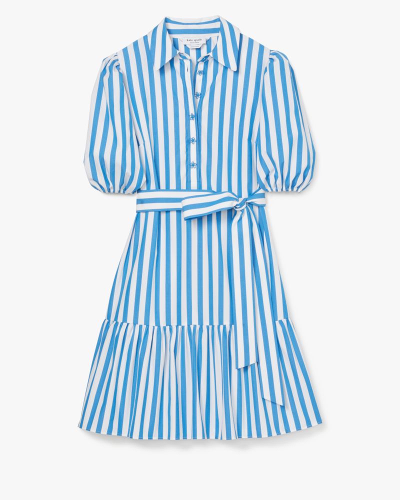 Kate Spade,Summer Stripe Lake Dress,Cotton,Drop Waist,Shirt Dress,A-Line,Button,Tie Belt,Day Party,Multi Color