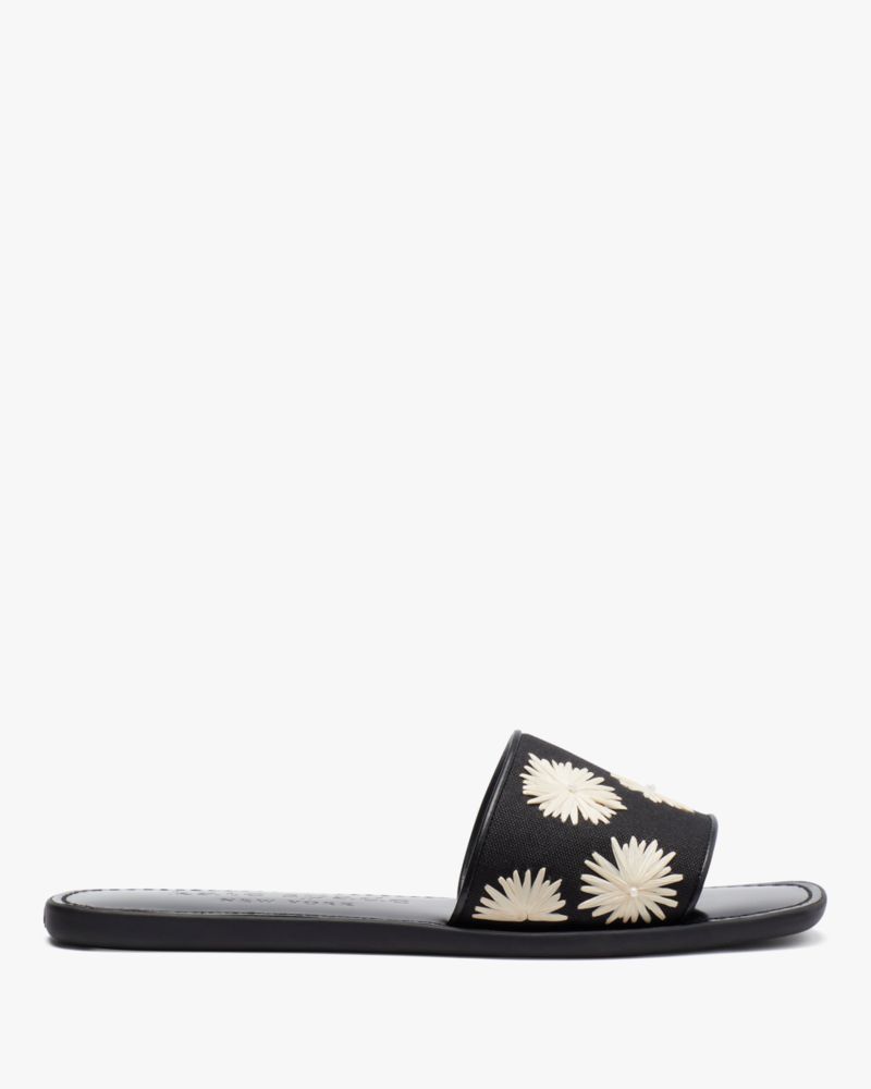 Kate Spade,Lauren Pom Pom Floral Slide Sandals,Casual,Black/Cream