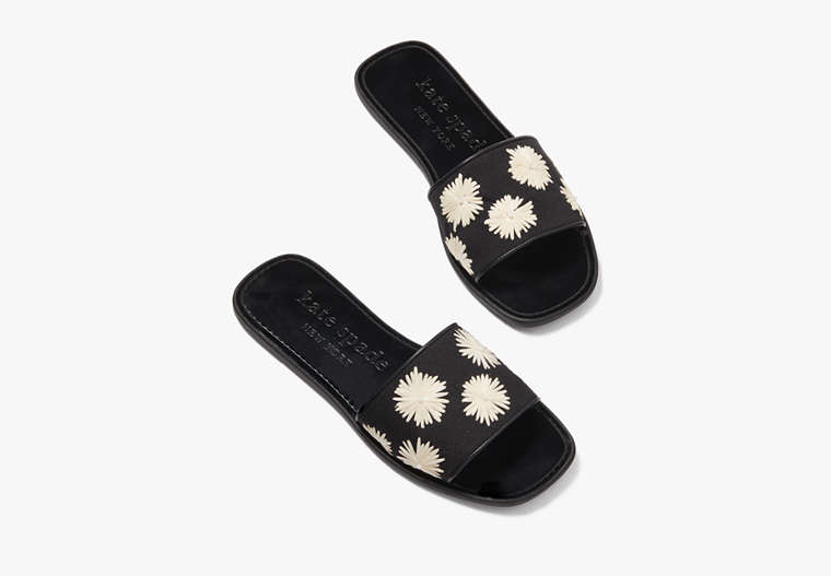 Kate Spade,Lauren Pom Pom Floral Slide Sandals,Casual,Black/Cream image number 0