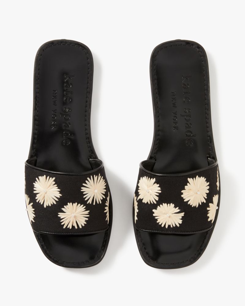 Kate Spade,Lauren Pom Pom Floral Slide Sandals,Casual,Black/Cream