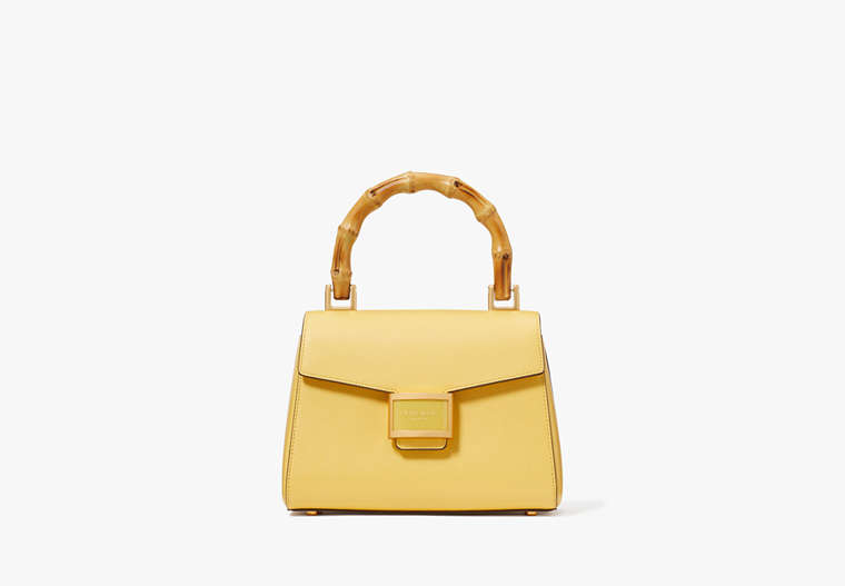 Kate Spade,Katy Textured Leather Bamboo Small Top-Handle,Summer Daffodil image number 0